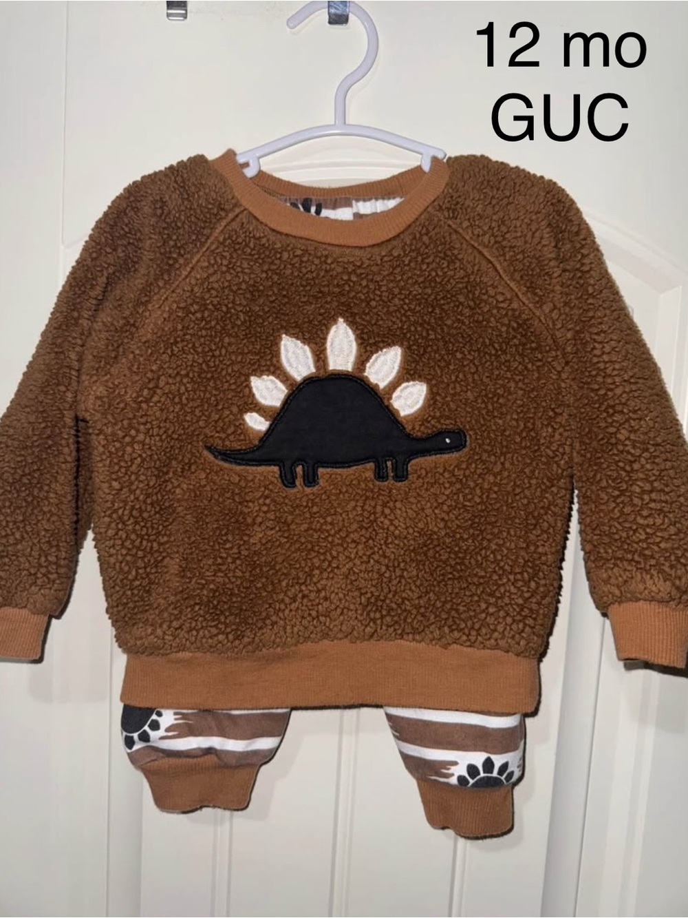 Cozy Brown Dino Sherpa Sweatshirt with Matching sweatpants- Kids